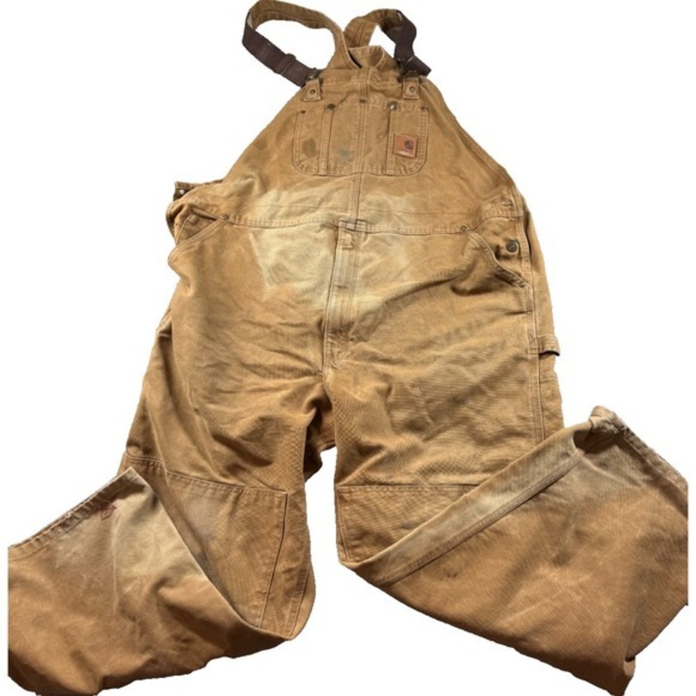 Carhartt R06 211 Overalls 46x30 Brown Duck Double Knee Distressed Workwear